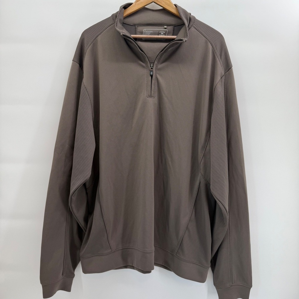Cutter & Buck Mens XXXL CB DryTec Quarter Zip Pullover Taupe Brown Golf Sweater